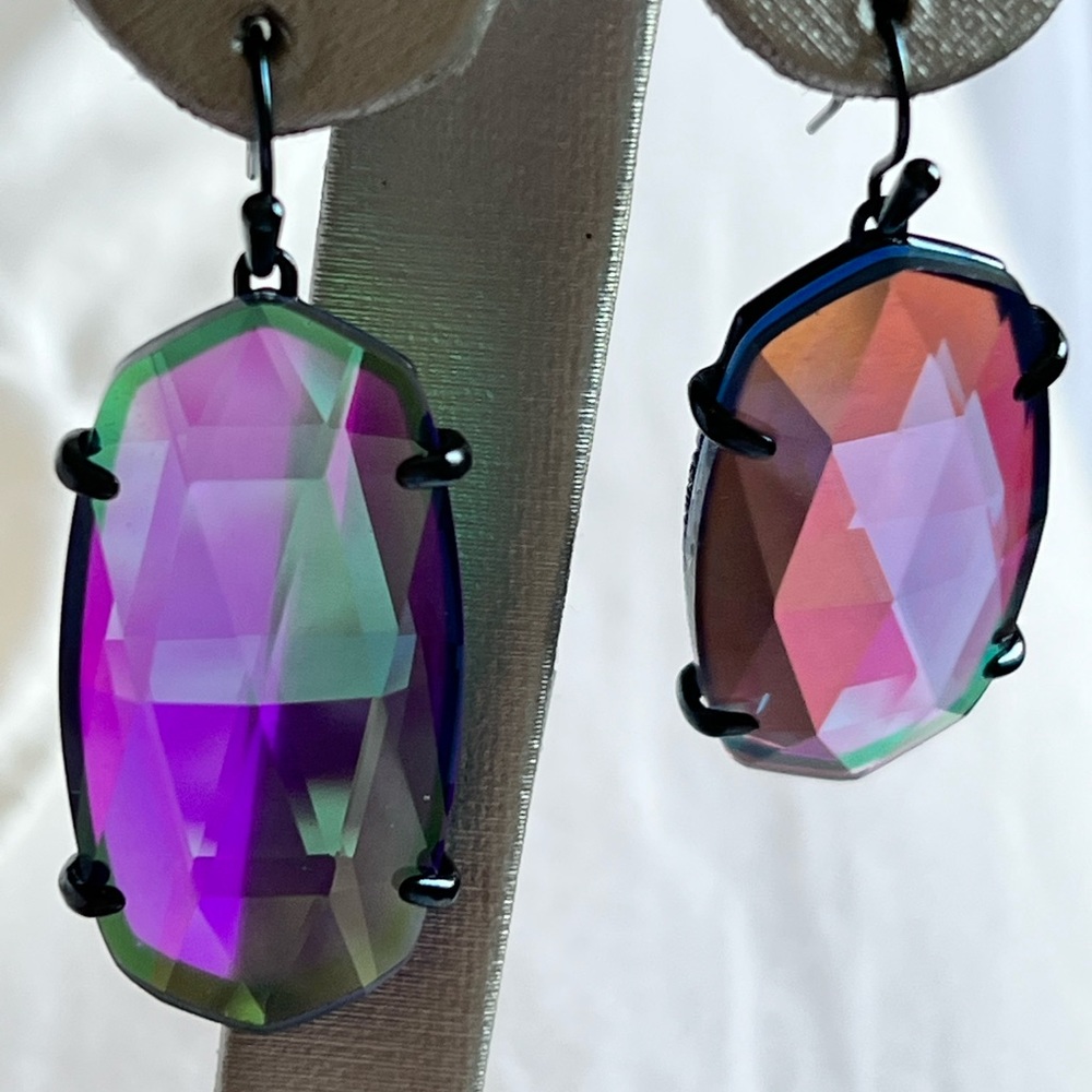 NWT RARE & Retired Kendra Scott Esme Earrings Navy Gunmetal & Indigo Dichroic! - Picture 7 of 16
